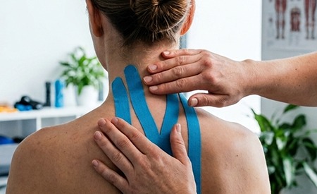 Kinesiotaping in der Physiotherapie der Praxis Schirru in Battenberg.